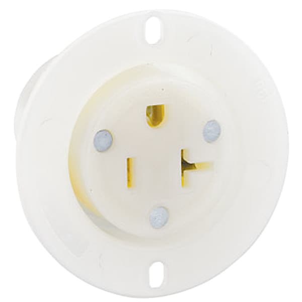 Flanged Receptacle, 20 A Amps, 125VAC, Flanged Outlet, 5-20R, White