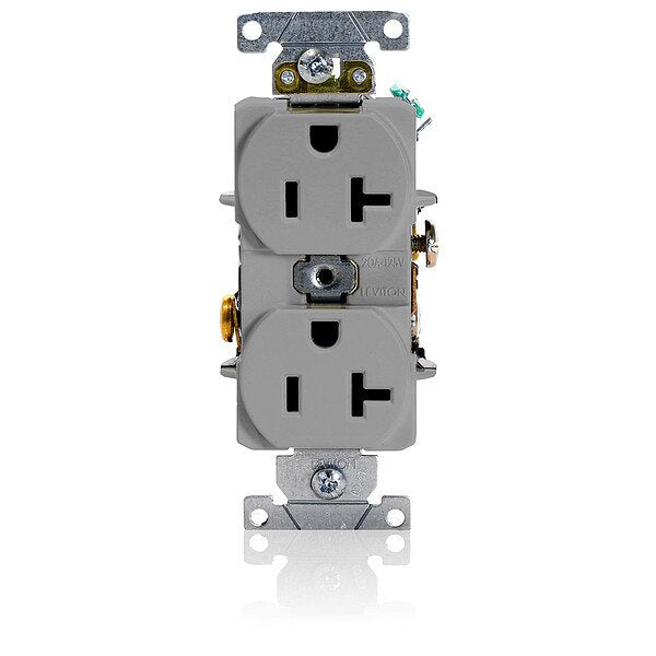Receptacle, 20 A Amps, 125VAC, Duplex Outlet, 5-20R, Gray
