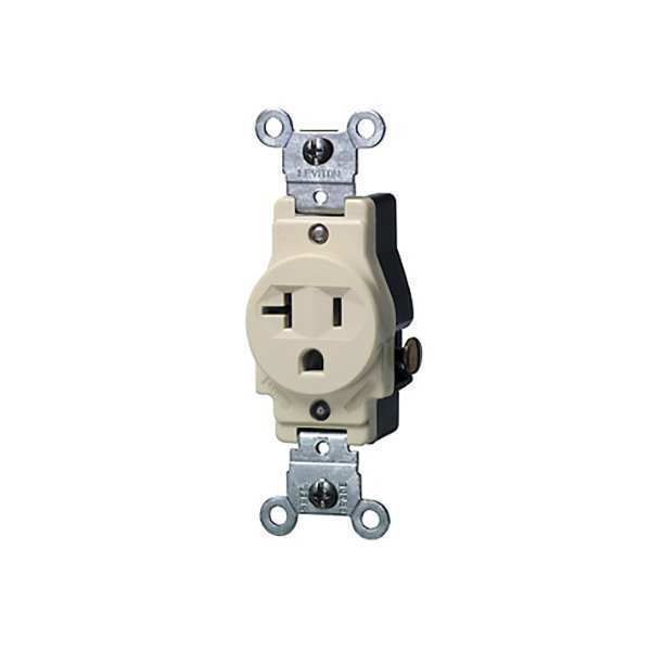 Receptacle, 20 A Amps, 125VAC, Single Outlet, 5-20R, Ivory
