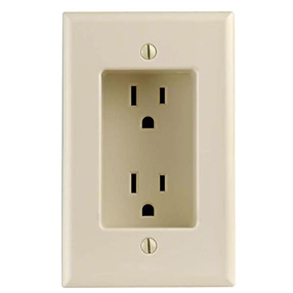 Receptacle, 15 A Amps, 125VAC, Flush Mount, Duplex Outlet, 5-15R, Ivory