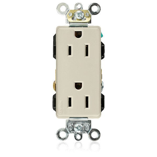 Receptacle, 15 A Amps, 125VAC, Decorator Duplex Outlet, 5-15R, Ivory