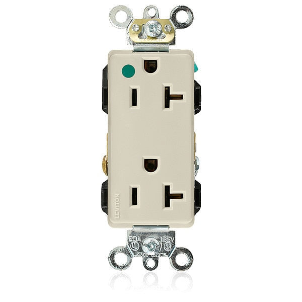Receptacle, 20 A Amps, 125VAC, Decorator Duplex Outlet, 5-20R, Ivory