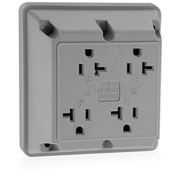 Receptacle, 20 A Amps, 125VAC, Quad Outlet, 5-20R, Gray
