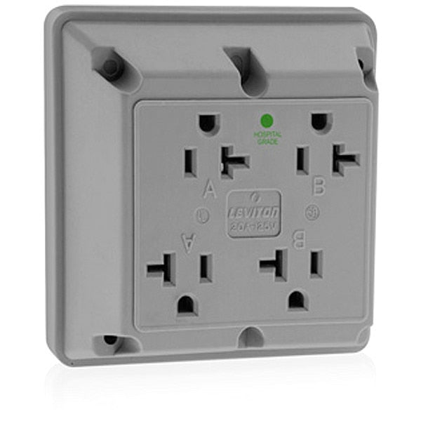 Receptacle, 20 A Amps, 125VAC, Quad Outlet, 5-20R, Gray