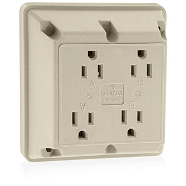 Receptacle, 20 A Amps, 125VAC, Quad Outlet, 5-20R, Ivory