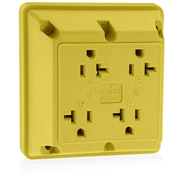 Receptacle, 20 A Amps, 125VAC, Quad Outlet, 5-20R, Yellow