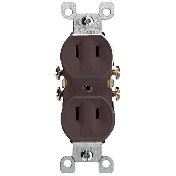 Receptacle, 15 A Amps, 125VAC, Duplex Outlet, 1-15R, Brown