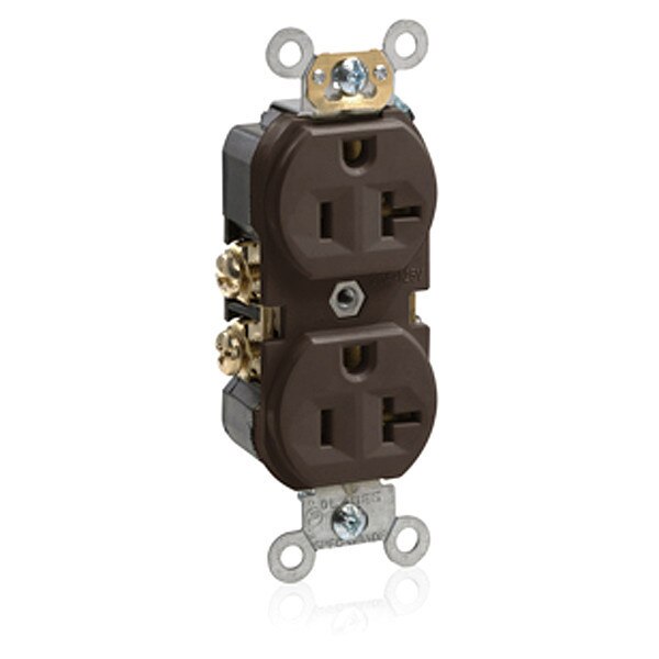 Receptacle, 20 A Amps, 125VAC, Duplex Outlet, 5-20R, Brown