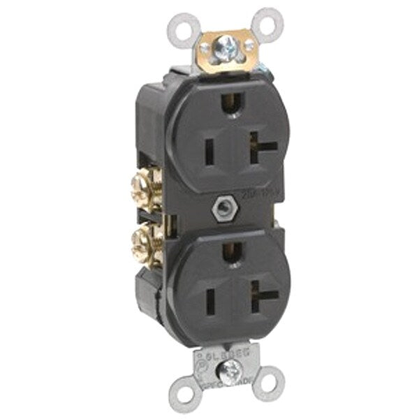 Receptacle, 20 A Amps, 125VAC, Duplex Outlet, 5-20R, Black