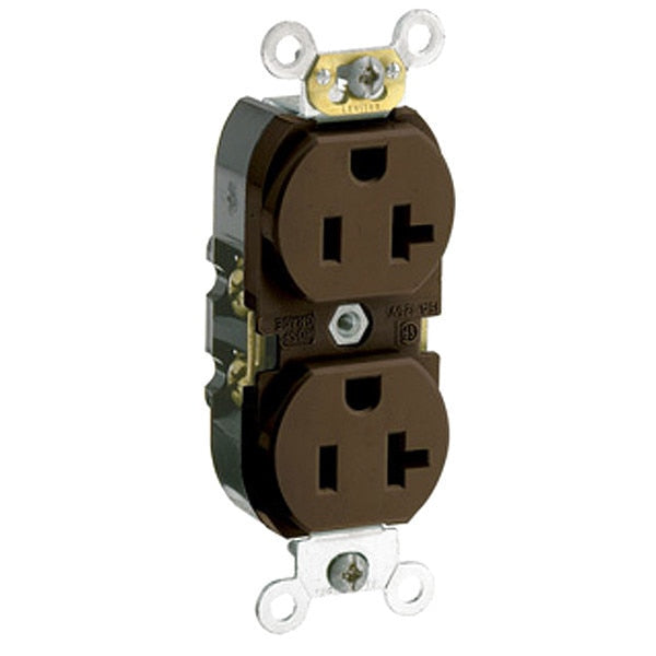Receptacle, 20 A Amps, 125VAC, Duplex Outlet, 5-20R, Brown