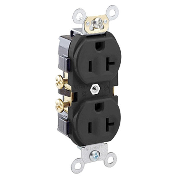 Receptacle, 20 A Amps, 125VAC, Duplex Outlet, 5-20R, Black