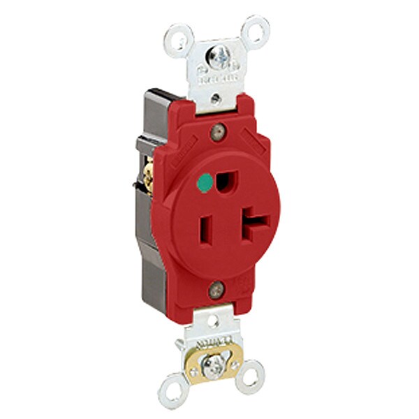 Receptacle, 20 A Amps, 125VAC, Single Outlet, 5-20R, Red