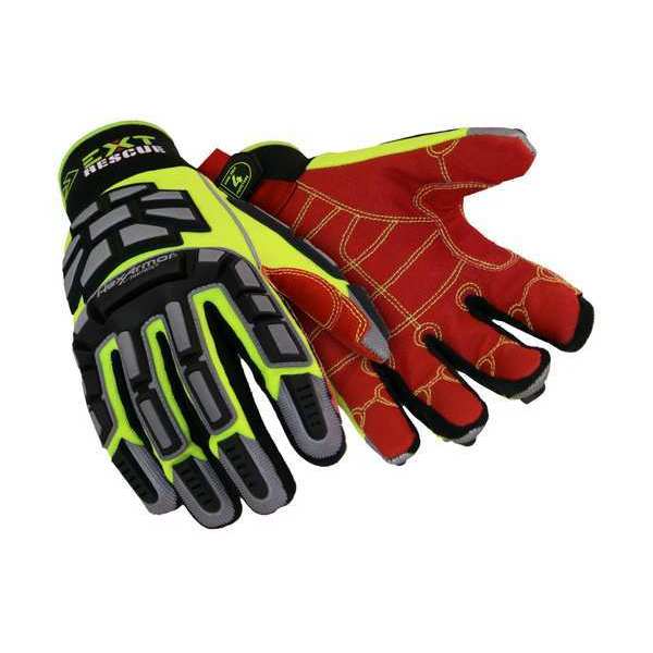 Safety Gloves, Black/Hi-Vis Grn/Red, S, PR