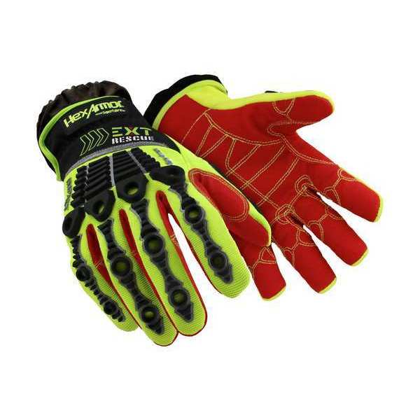 Safety Gloves, Blk/Hi-Vis Grn/Red, 2XL, PR