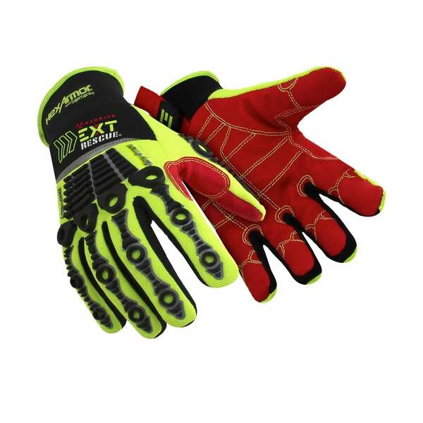 Safety Gloves, Blk/Hi-Vis Grn/Red, 2XL, PR