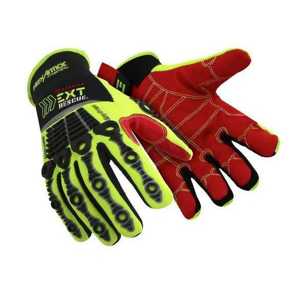 Safety Gloves, Black/Hi-Vis Grn/Red, XL, PR