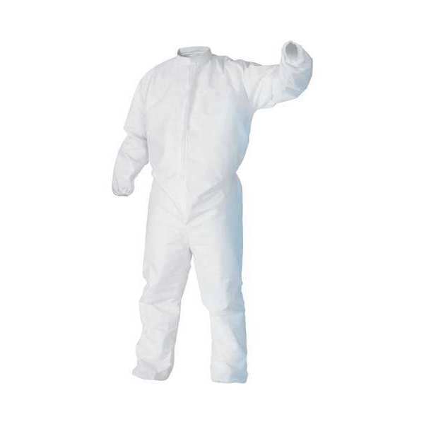 Cleanroom Coveralls, 25 PK, White, 100% Polypropylene Breathable SMS Fabric, Zipper