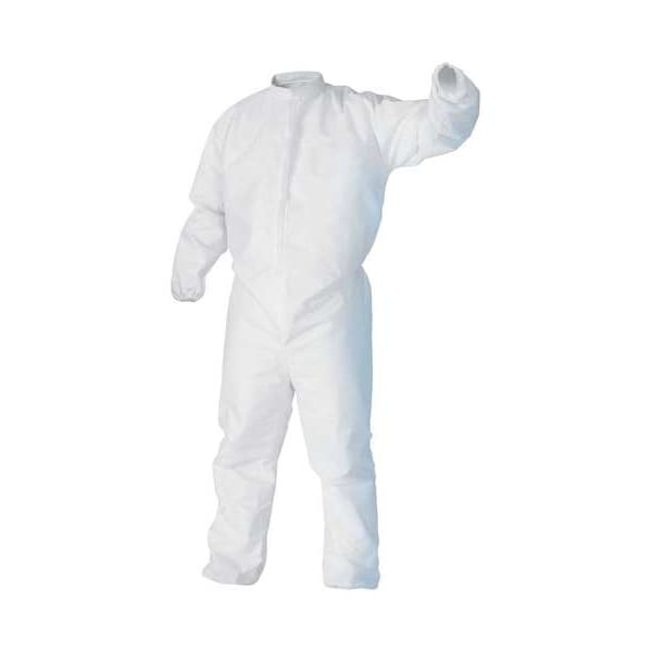 Cleanroom Coveralls, 25 PK, White, 100% Polypropylene Breathable SMS Fabric, Zipper