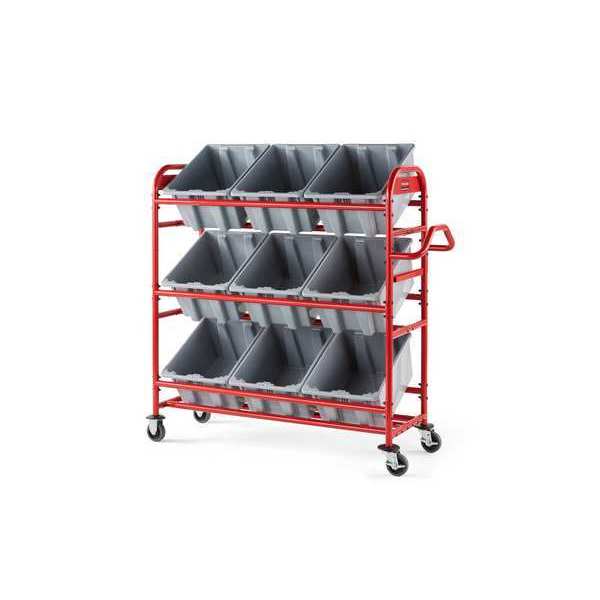 Tote Cart, Red, 3 Shelves, 450 lb, 20-1/4