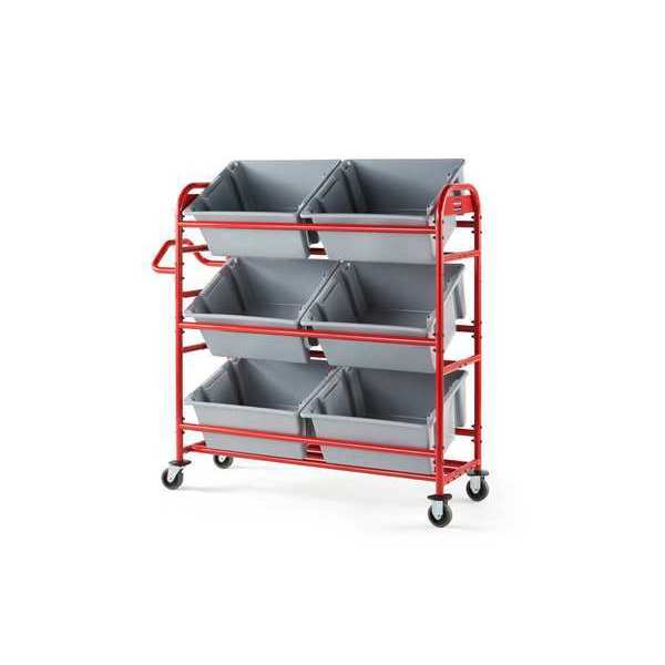 Tote Cart, Red, 3 Shelves, 450 lb, 20-1/4