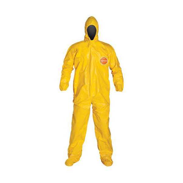 Hooded Coverall, 4 PK, Yellow, Tychem(R) 2000, Adhesive