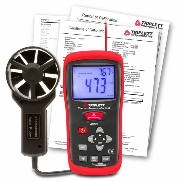 Air Velocity Meter with NIST, Plastic