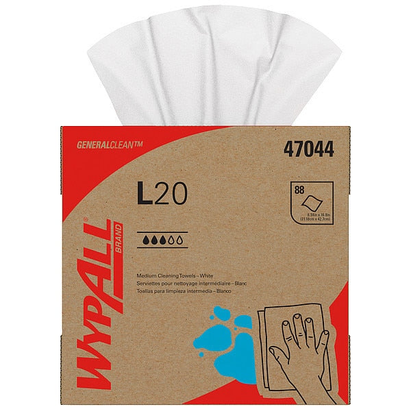 General Clean L20 Medium Cleaning Cloths, Pop-Up, White, 4-Ply, 10 Boxes/Case, 88 Sheets/Box