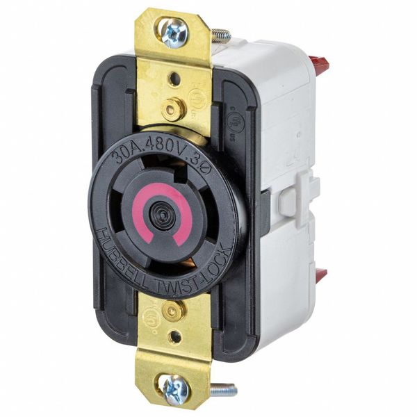 HBL2730ST - Twist-LockÂ® EdgeConnectâ¢ Receptacle with Spring Termination, 30A, 3P 480V, L16-30R, Black