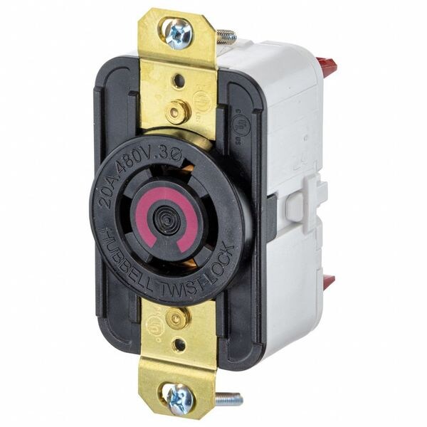 HBL2430ST - Twist-LockÂ® EdgeConnectâ¢ Receptacle with Spring Termination, 20A, 3P 480V, L16-20R, Black