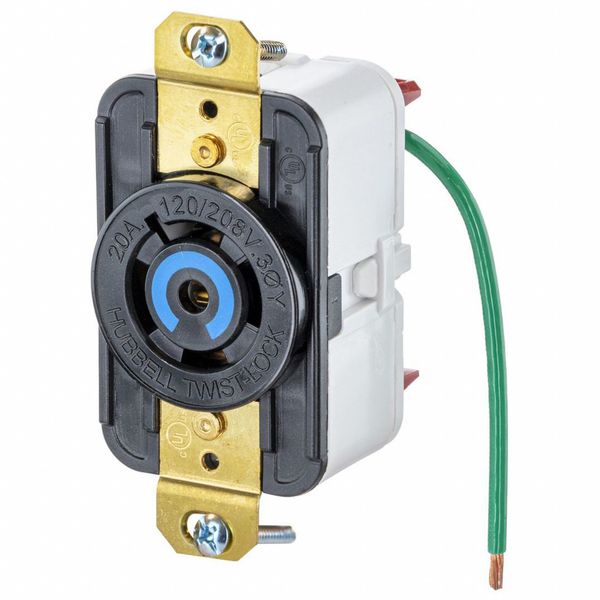 HBL2510ST - Twist-LockÂ® EdgeConnectâ¢ Receptacle with Spring Termination, 20A, 3PH 120/208V, L21-20R, Black