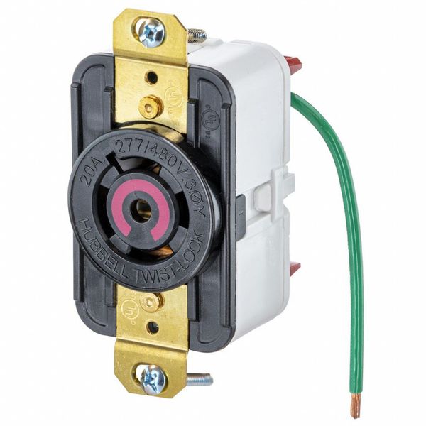 HBL2520ST - Twist-LockÂ® EdgeConnectâ¢ Receptacle with Spring Termination, 20A, 277/480V, L22-20R, Black