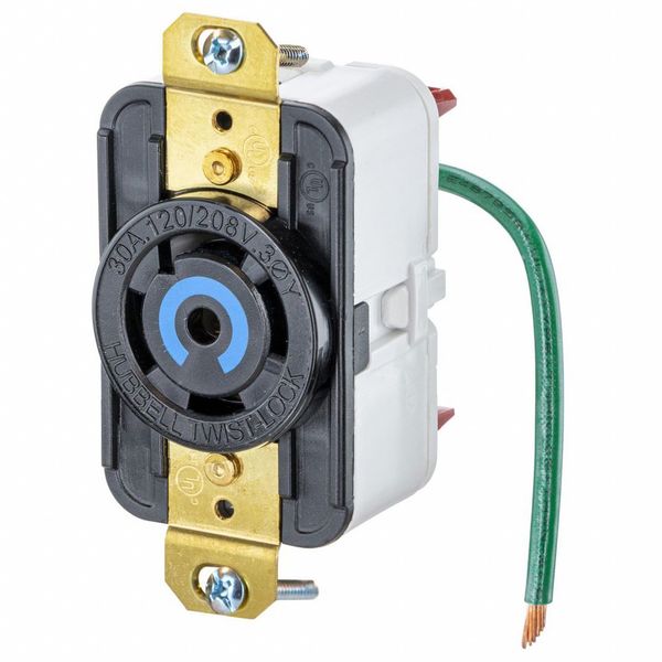 HBL2810ST - Twist-LockÂ® EdgeConnectâ¢ Receptacle with Spring Termination, 30A, 3P 120/208V, L21-30R, Black
