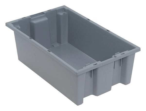 Stack & Nest Container, Gray, Polyethylene, 18 in L, 11 in W, 6 in H, 0.5 cu ft Volume Capacity