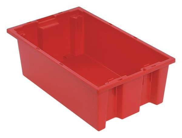 Stack & Nest Container, Red, Polyethylene, 18 in L, 11 in W, 6 in H, 0.5 cu ft Volume Capacity