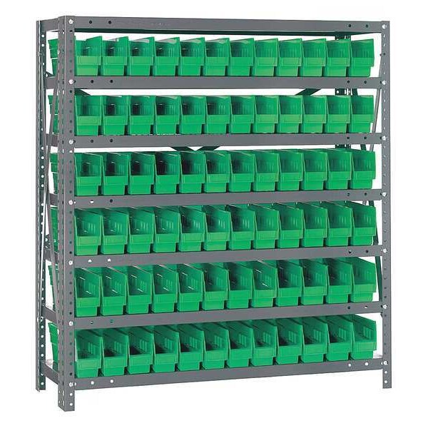 Steel Bin Shelving, 36 in W x 39 in H x 12 in D, 7 Shelves, Green