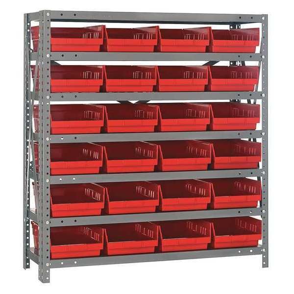 Steel Bin Shelving, 36 in W x 39 in H x 18 in D, 7 Shelves, Red
