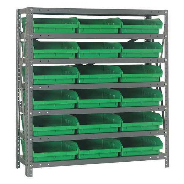Steel Bin Shelving, 36 in W x 39 in H x 18 in D, 7 Shelves, Green
