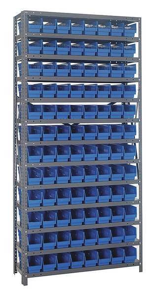 Steel Bin Shelving, 36 in W x 75 in H x 12 in D, 13 Shelves, Blue