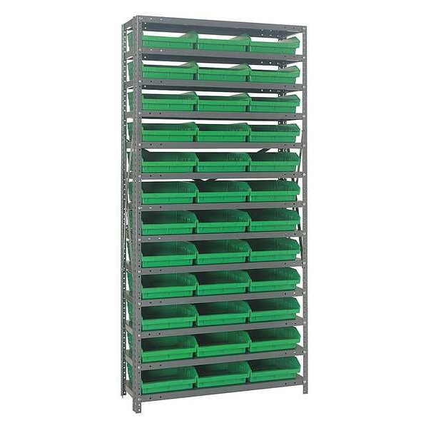 Steel Bin Shelving, 36 in W x 75 in H x 12 in D, 13 Shelves, Green