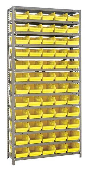 Steel Bin Shelving, 36 in W x 75 in H x 12 in D, 13 Shelves, Yellow
