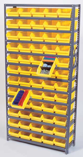 Steel Bin Shelving, 36 in W x 75 in H x 12 in D, 13 Shelves, Yellow