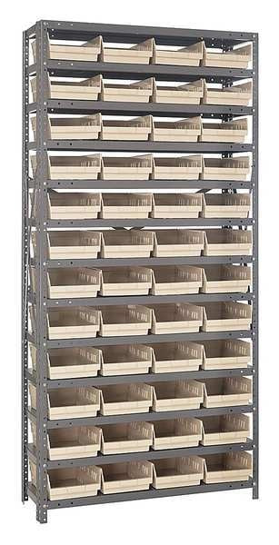 Steel Bin Shelving, 36 in W x 75 in H x 12 in D, 13 Shelves, Ivory