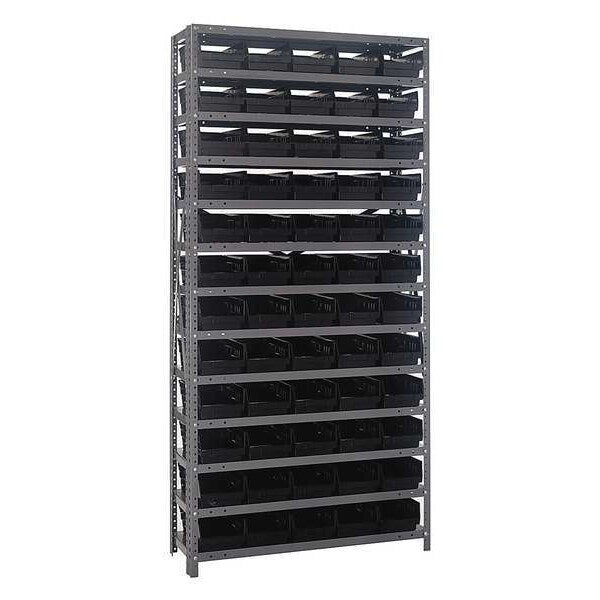 Steel Bin Shelving, 36 in W x 75 in H x 12 in D, 13 Shelves, Black