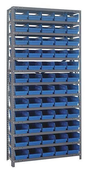 Steel Bin Shelving, 36 in W x 75 in H x 12 in D, 13 Shelves, Blue