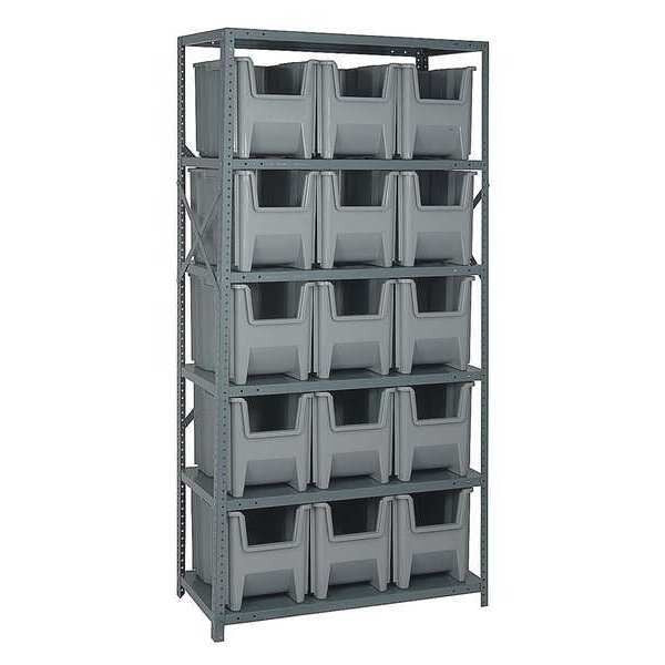 Steel Bin Shelving, 36 in W x 75 in H x 18 in D, 6 Shelves, Gray
