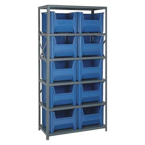 Steel Bin Shelving, 36 in W x 75 in H x 18 in D, 6 Shelves, Blue