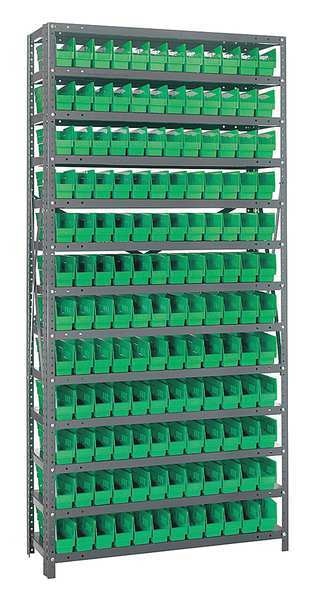 Steel Bin Shelving, 36 in W x 75 in H x 12 in D, 13 Shelves, Green