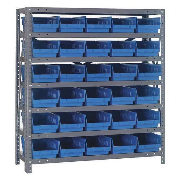 Steel Bin Shelving, 36 in W x 39 in H x 18 in D, 7 Shelves, Blue