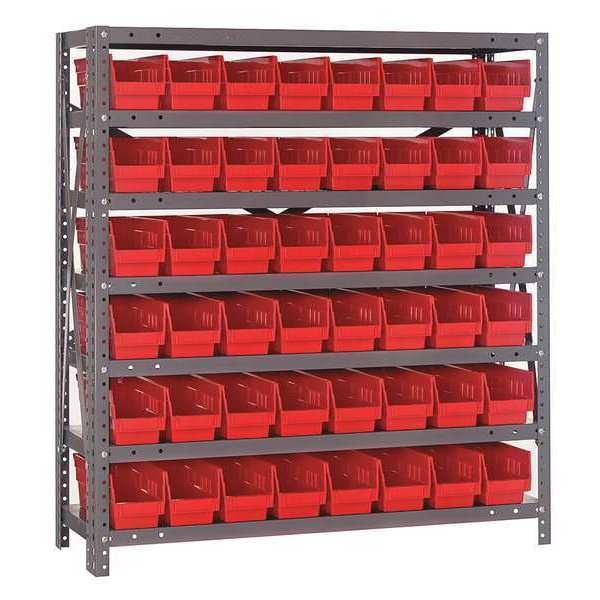 Steel Bin Shelving, 36 in W x 39 in H x 18 in D, 7 Shelves, Red