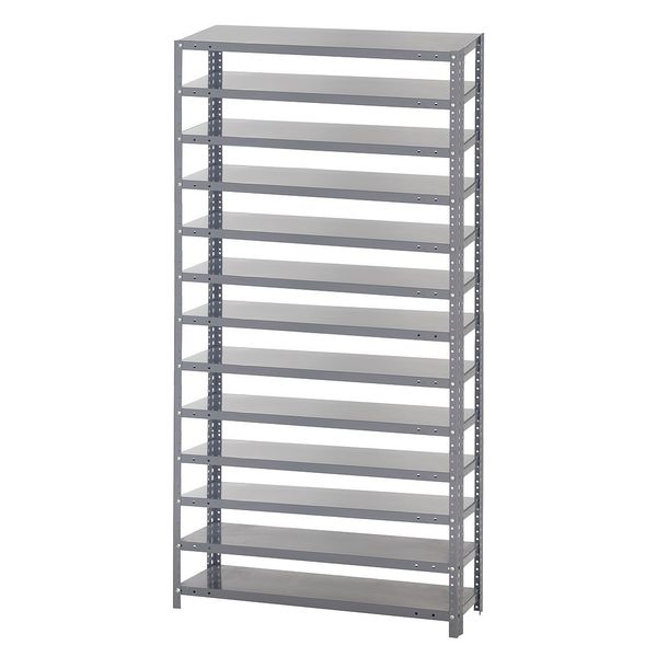 Steel Bin Shelving, 36 in W x 75 in H x 18 in D, 13 Shelves, Gray